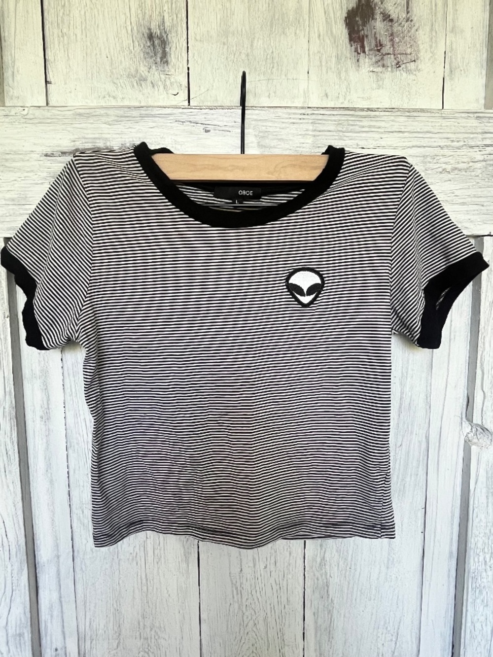 OBOE- Black and White Striped Crop Top- Junior Girls Size L